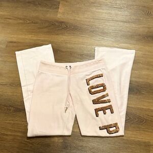 PINK Victoria's Secret Light Pink Sweatpants with Sequin Lettering